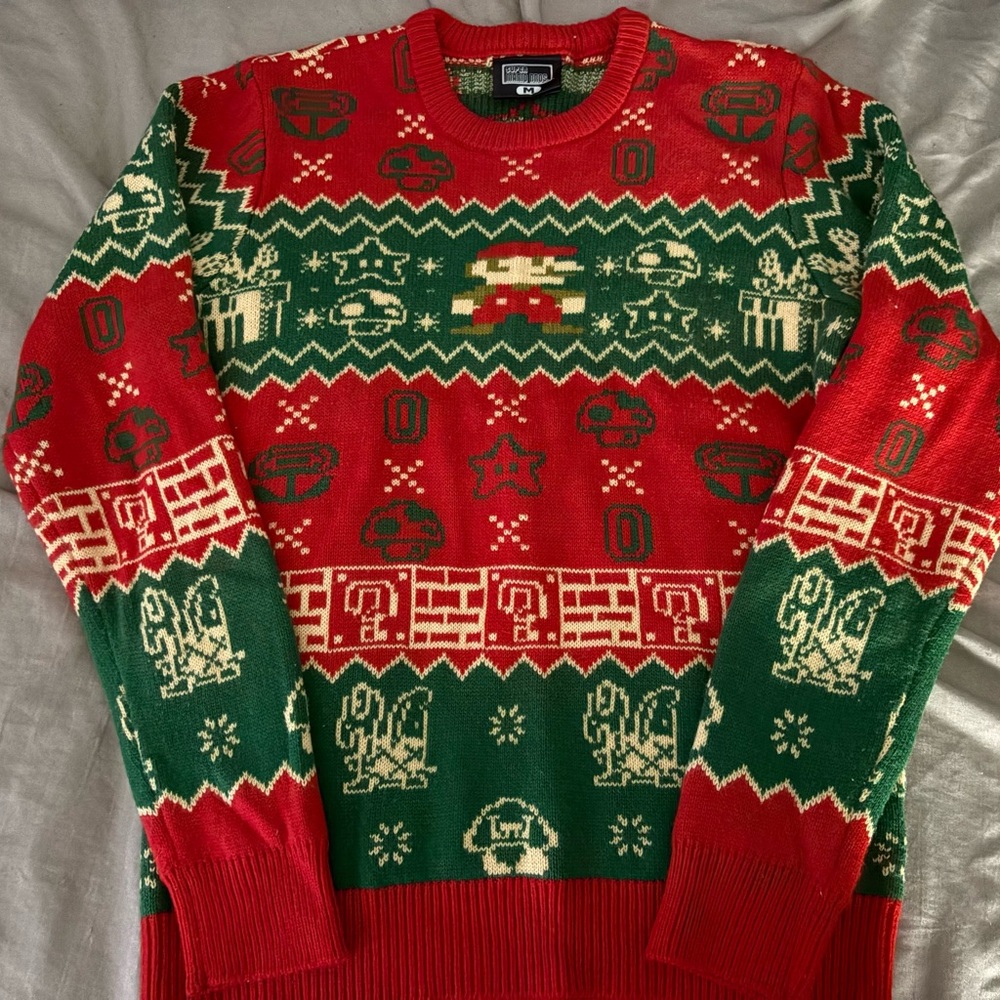 Nintendo Festive Red and Green Crewneck Sweater